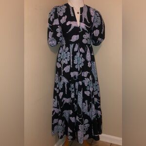 Oliphant Puff Sleeve Lamu Black Maxi Dress,Size-XS(P2P approx-17.25”-17.5”)